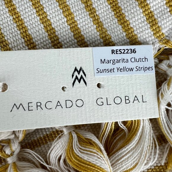 Mercado Global Margarita Clutch Sunset Yellow Stripes Cotton Macrame Fringe - Picture 13 of 14